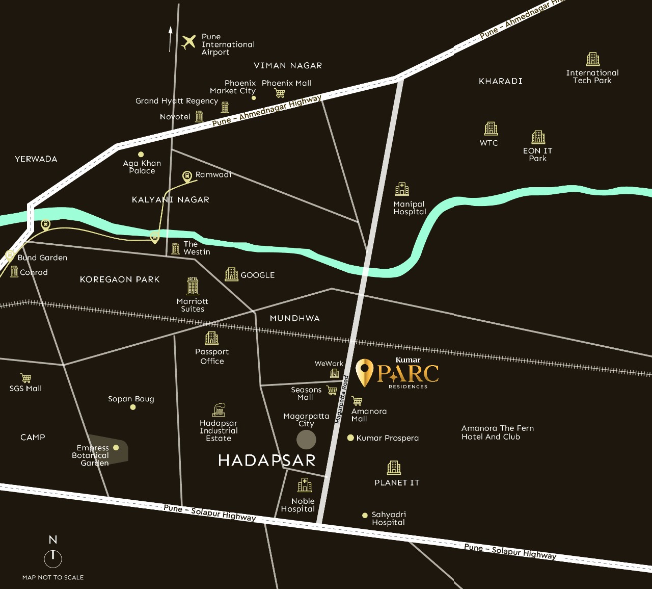 Location Map of Kumar Parc Residences, Magarpatta Rd, Pune
